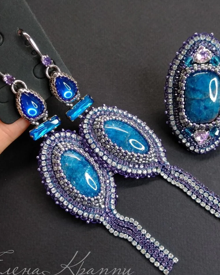 Серьги из синего апатита. Длинные серьги с подвесками