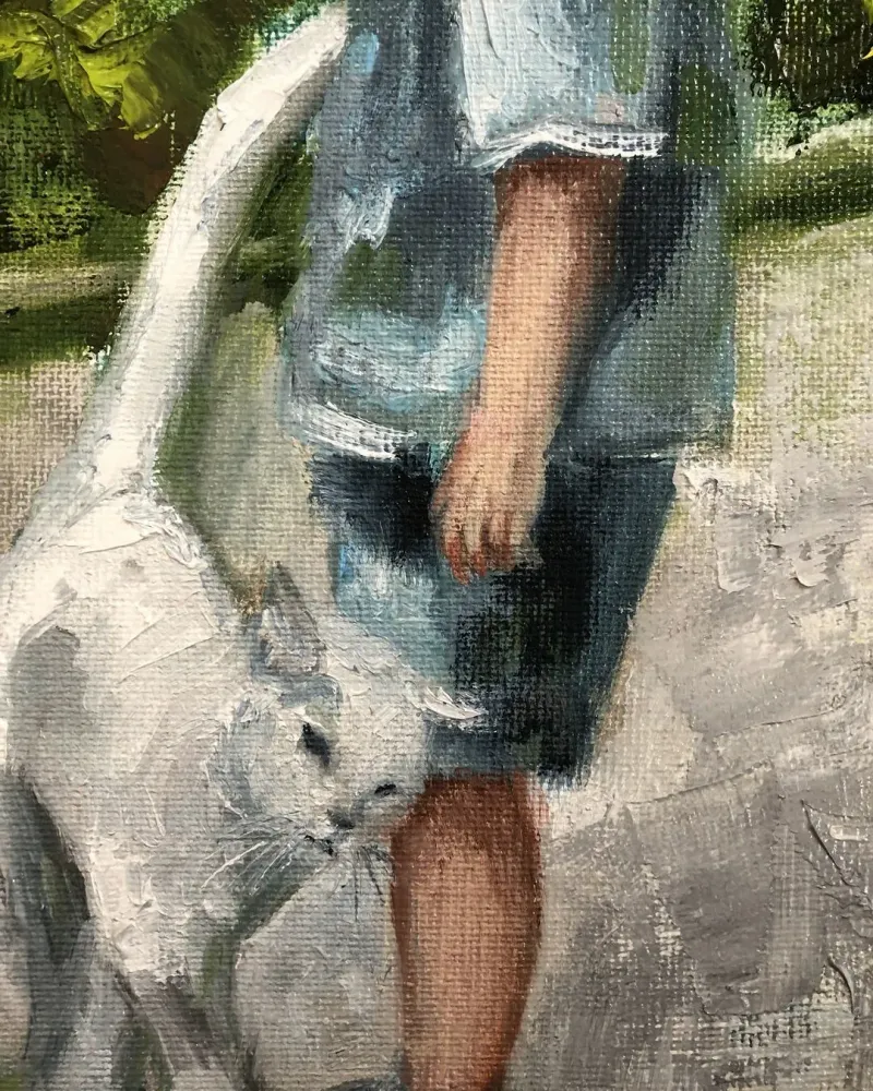 Мальчик с котом. Картина маслом 20×30 см — 20×30 см