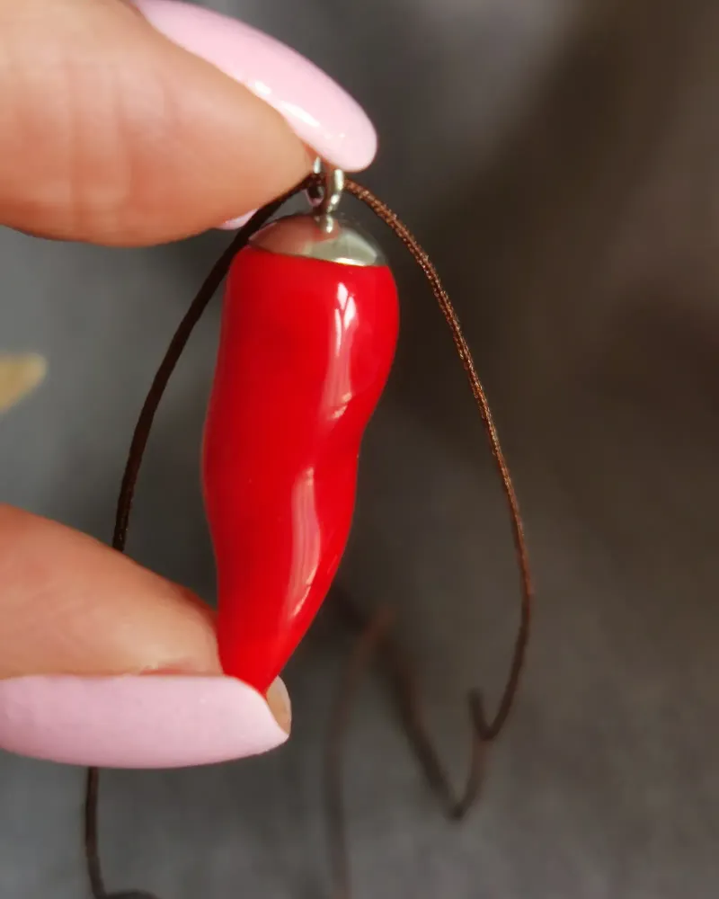 Кулон и серьги «Перчик» из выдувного стекла, красные — Основной