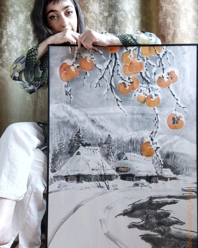 Картина Сладкая зима 60х90 хурма деревня