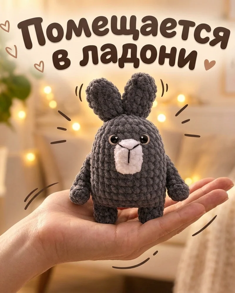 Плюшевый заяц — Серый, 15 см