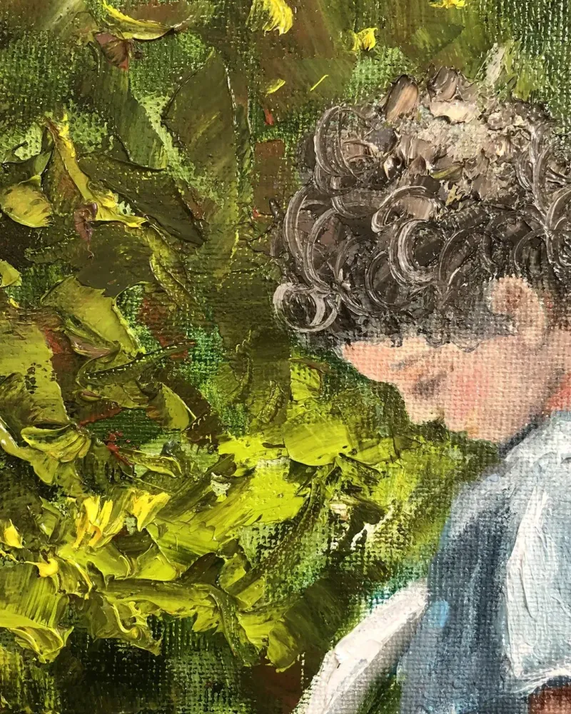 Мальчик с котом. Картина маслом 20×30 см — 20×30 см