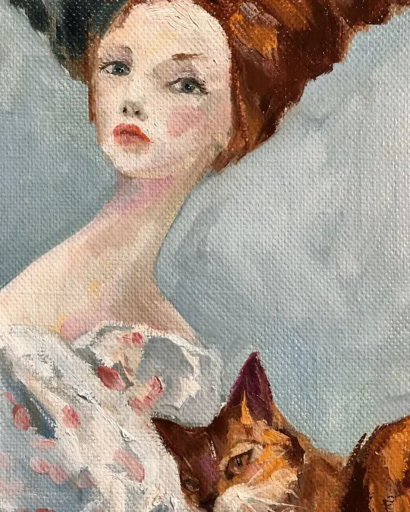 Девушка и кошка. Картина маслом 30×40 см — 30×40 см