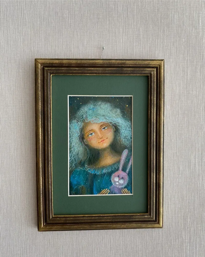 Картина «Зайка моя», акрил на бумаге, в раме 24×18 см
