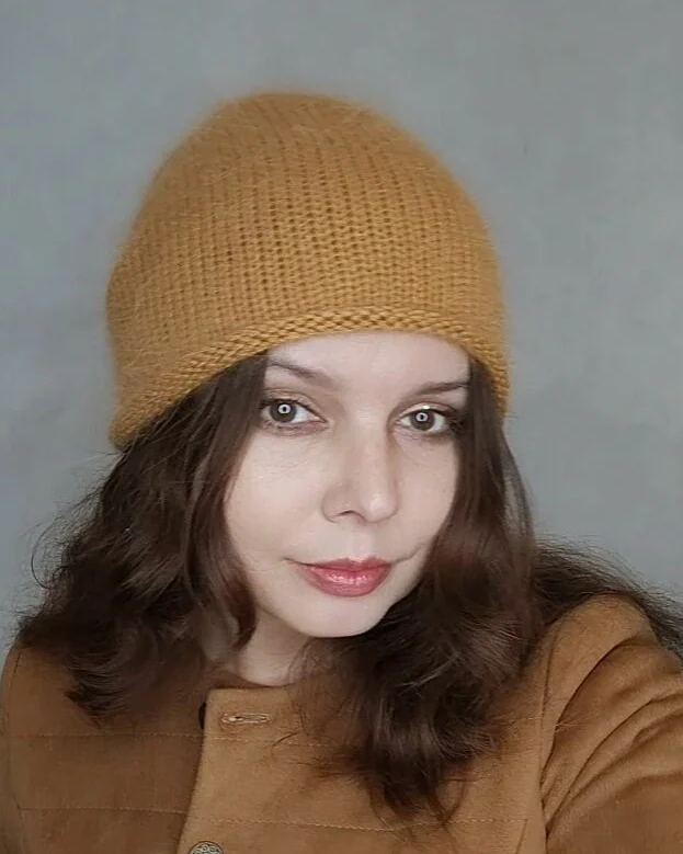Шапка бини из ангоры вязаная женская шапка осень