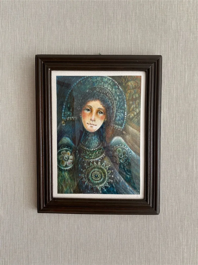 «Дева-птица», масляная пастель, в раме 24×18 см