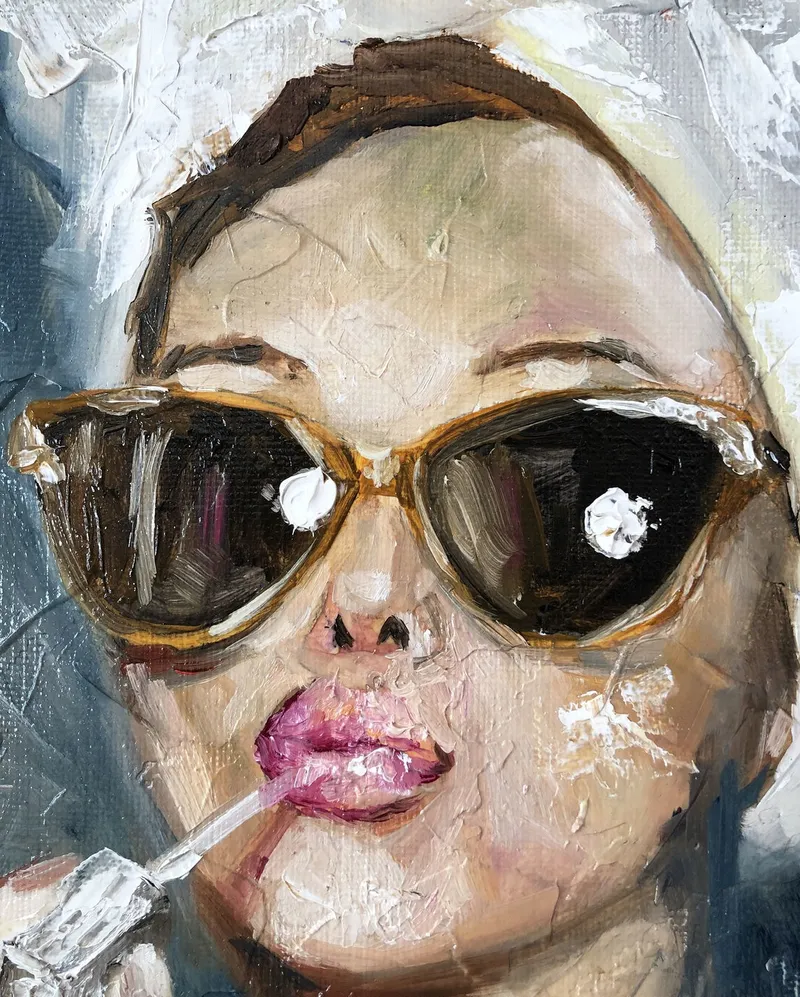 Девушка с помадой. Картина маслом 20×30 см — 20×30 см
