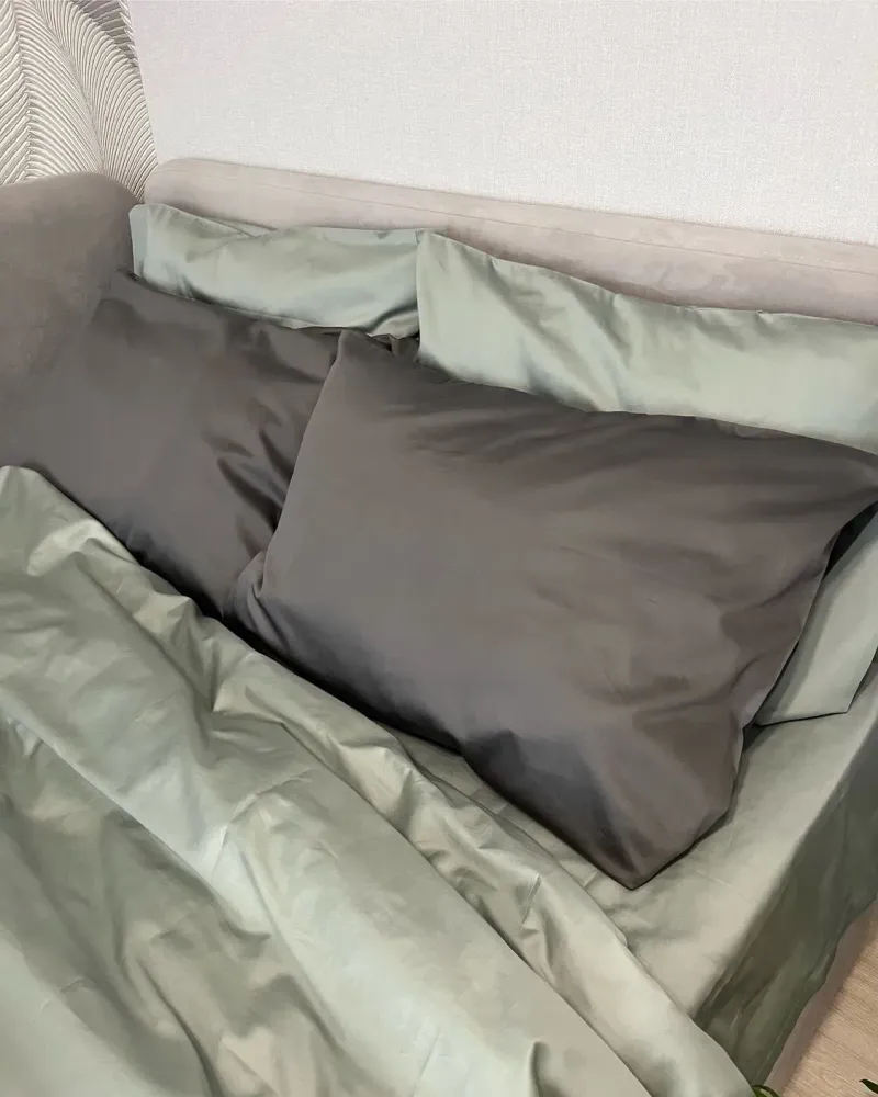 Постельное бельё из сатина люкс, 100% хлопок, серо-мятный, 300ТС