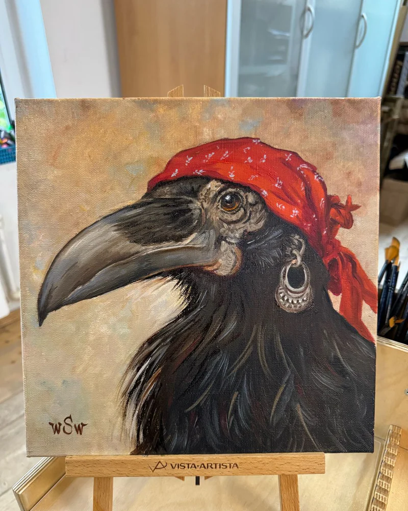 Картина маслом «Хулиганка», ворона, 30×30 см — Оригинал
