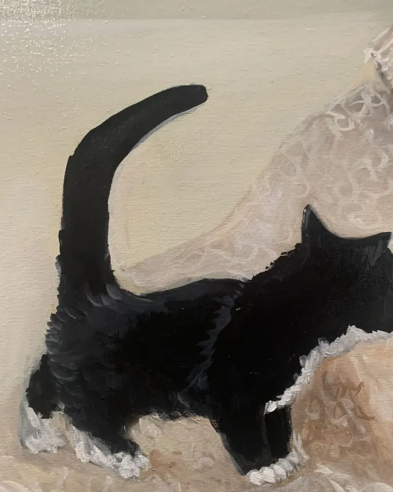 Девушка с цветами и котятами. Картина маслом 80×100 см — 80×100 см