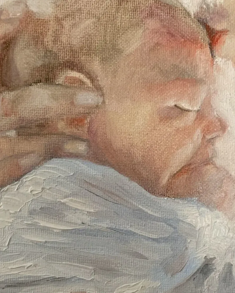 Мама с малышом на руках. Картина маслом 20×30 см — 20×30 см