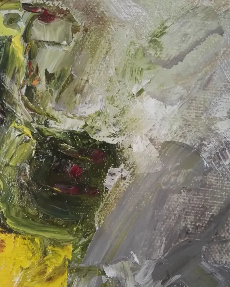 Ветка груши и птичка. Картина маслом 40×60 см — 40×60 см