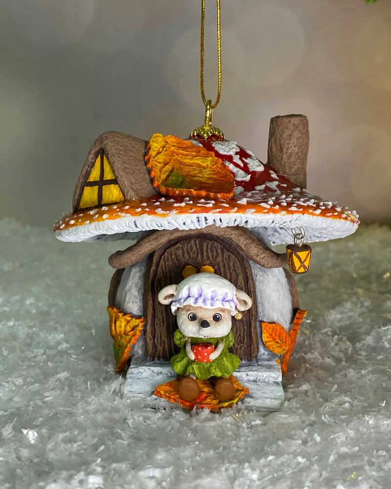 Ёлочная игрушка «Мухомор с мышкой»