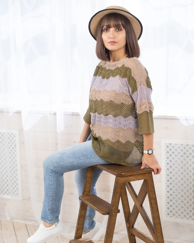 БЕККИ, ажурная кофточка крючком из хлопка