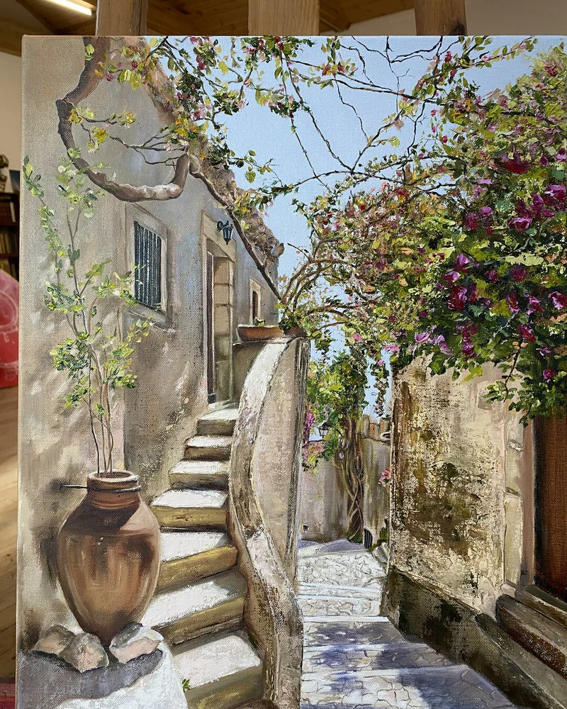 Картина маслом. Италия. 45×60 cm Средиземноморский пейзаж — Оригинал