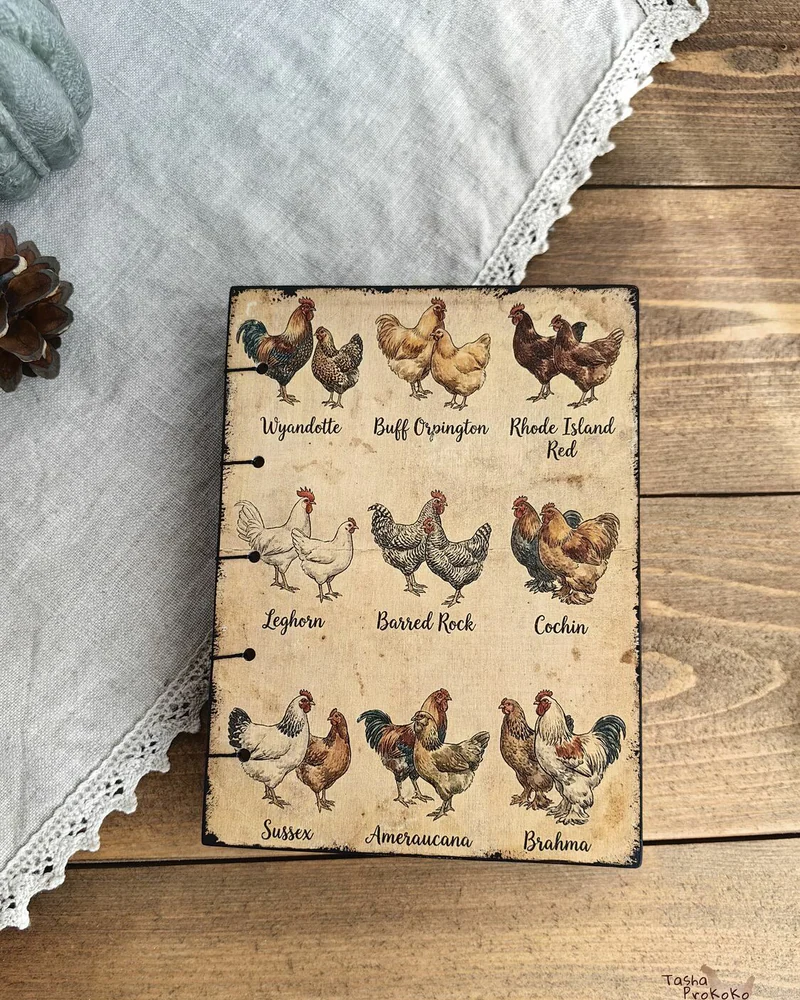 Деревянный блокнот А6 с коптским переплётом — Hens