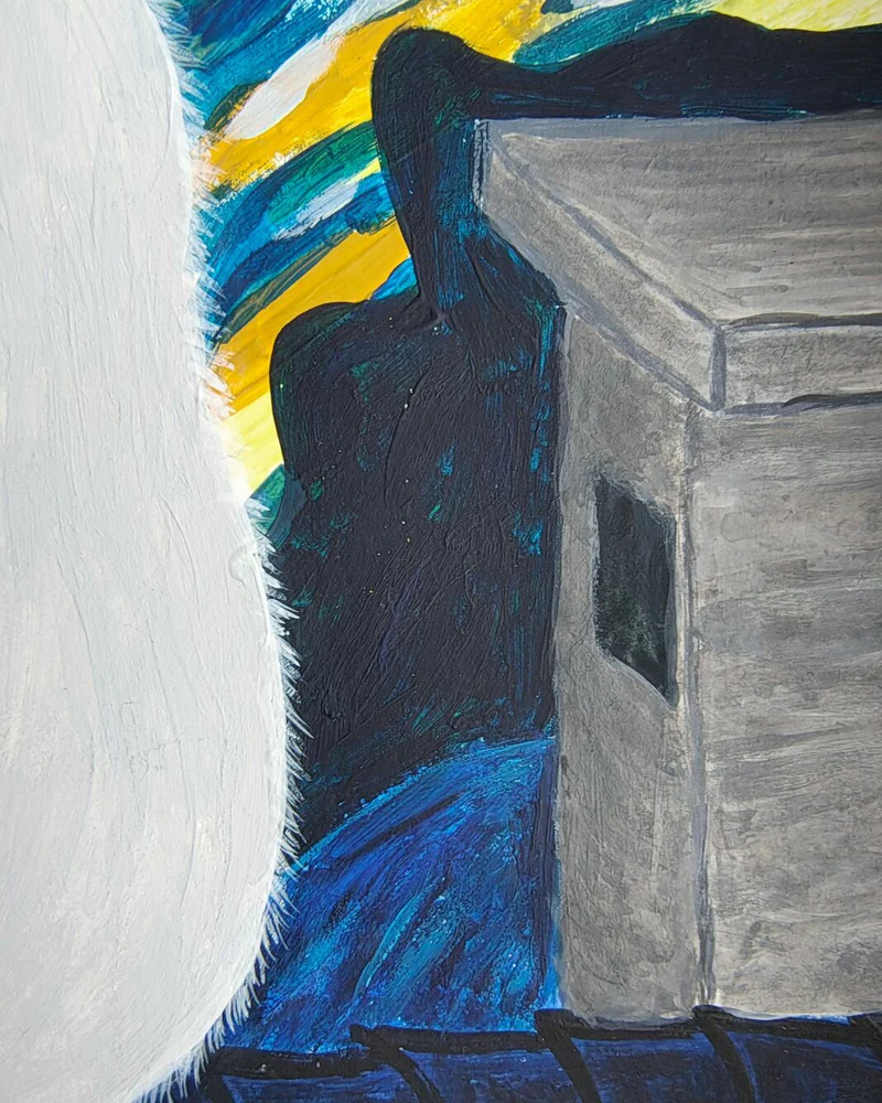 Звёздная кошачья ночь. 29,5×42 см. Акрил, бумага