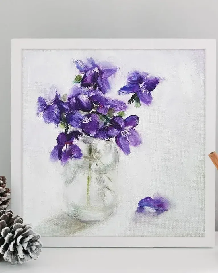 Букет фиалок. Картина маслом 20×20 см — 20×20 см