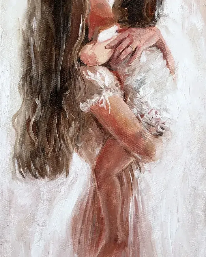 Мама с ребенком. Картина маслом 30×60 см — 30×60 см