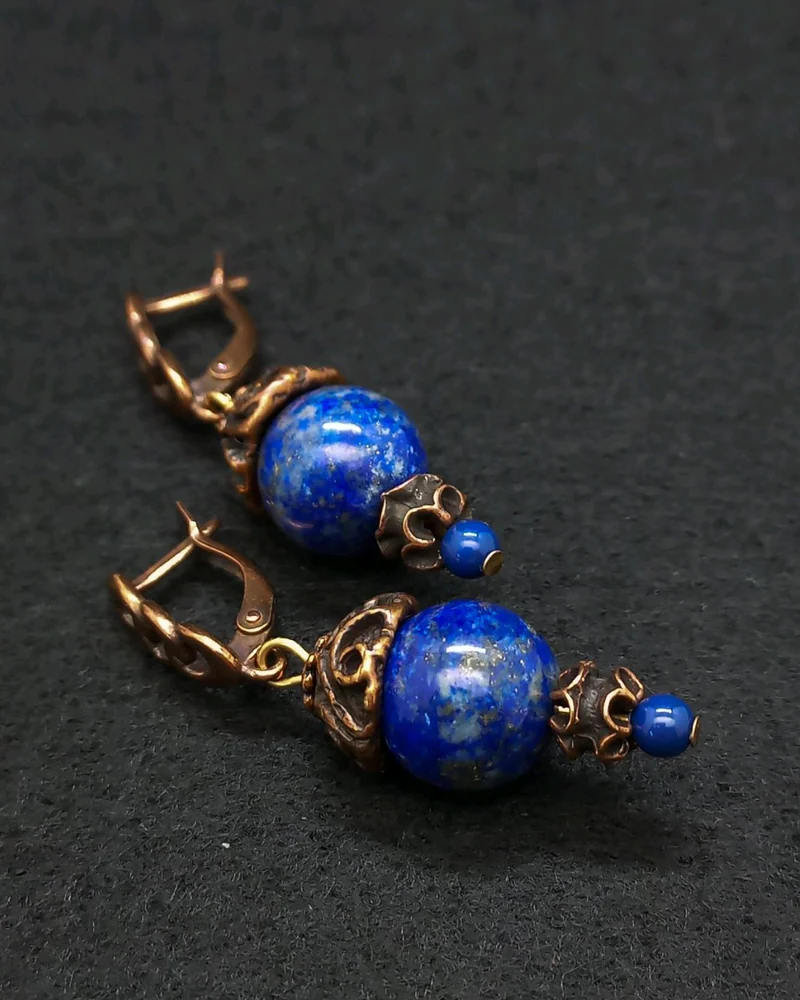 Серьги Зарина с лазуритом синий медь