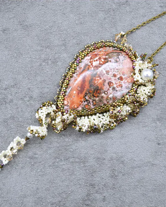 Кулон с океанической яшмой и Swarovski