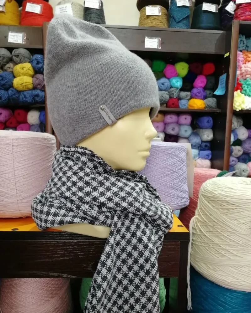 Шапка бини из мериноса — Синий