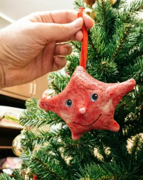 Ёлочные игрушки в технике папье-маше Звезда красная