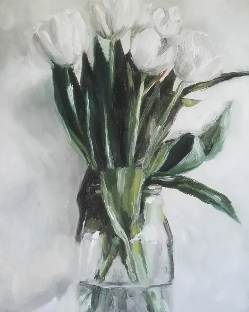 Белые тюльпаны. Картина маслом 30×50 см — 30×50 см