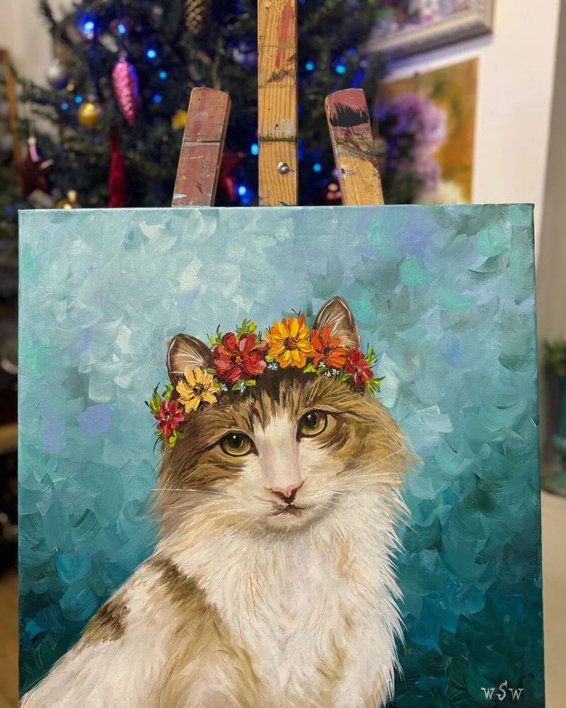 Портрет кошки на заказ, картина маслом 50×50 см — Оригинал