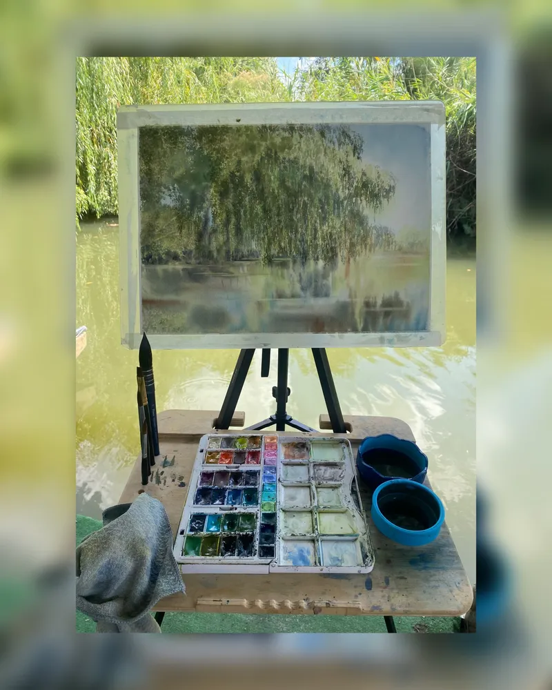 Картина акварелью — «Ивы» 41,5х29,5