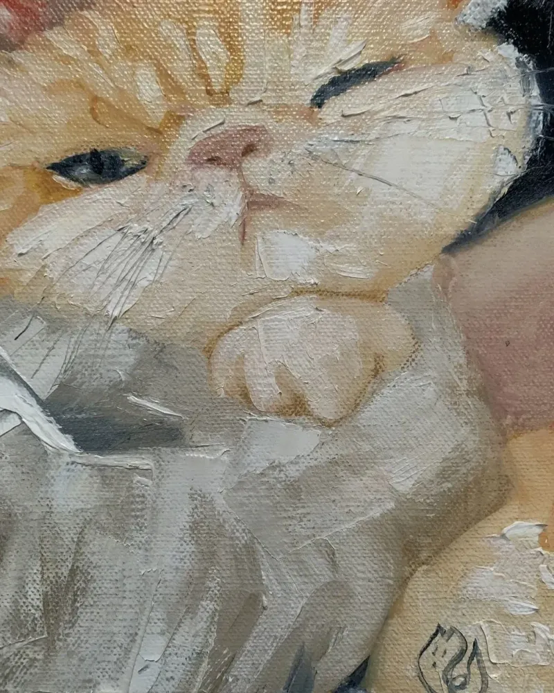 Девочка и рыжий кот. Картина маслом 30×40 см — 30×40 см