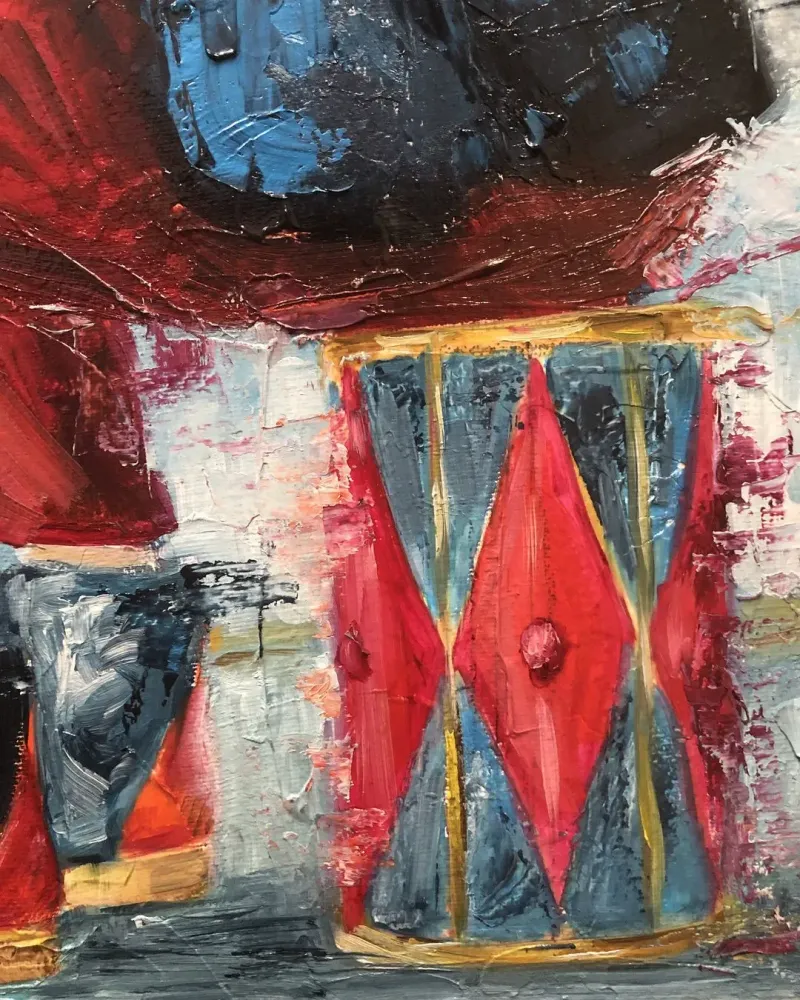 Клоун и кролик в шляпе. Картина маслом 35×50 см — 35×50 см