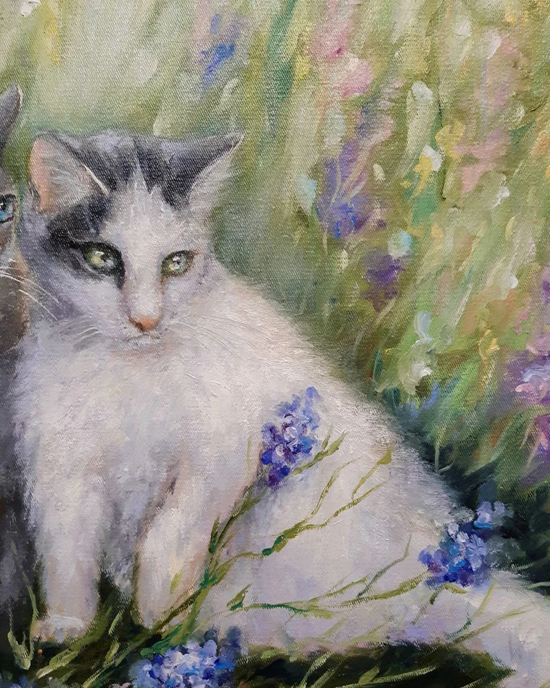 Картина с котами Друзья на летней лужайке