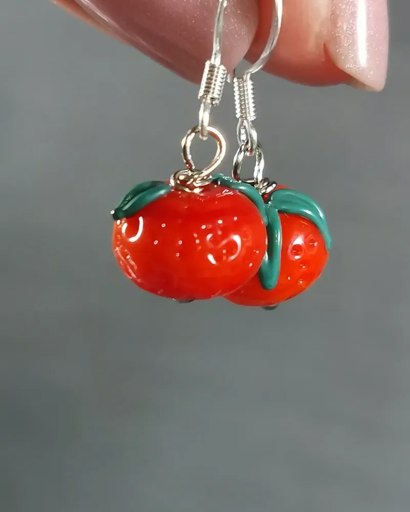 Серьги «Мандаринки» маленькие на серебре, оранжевые — Основной