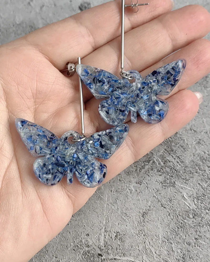 Серьги Бабочки из крошки натуральных камней — Серьги Бабочки
