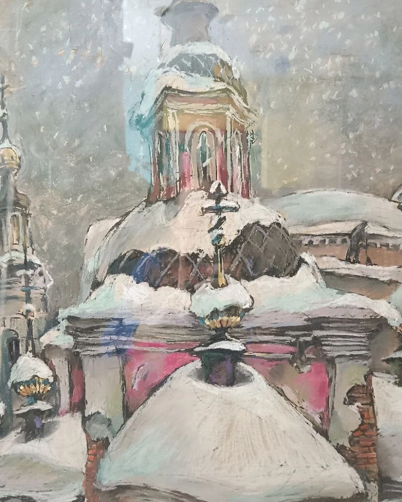 Картина сухой пастелью Церковь Николы Чудотворца Подкопаев на Рождеств