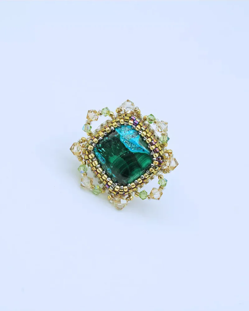 Авторское кольцо с хризоколлой и Swarovski