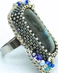 Кольцо с натуральным лабрадором и Swarovski