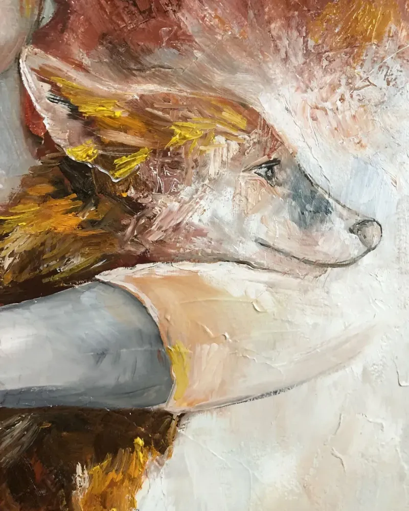 Девушка и лиса. Картина маслом 40×60 см — 40×60 см
