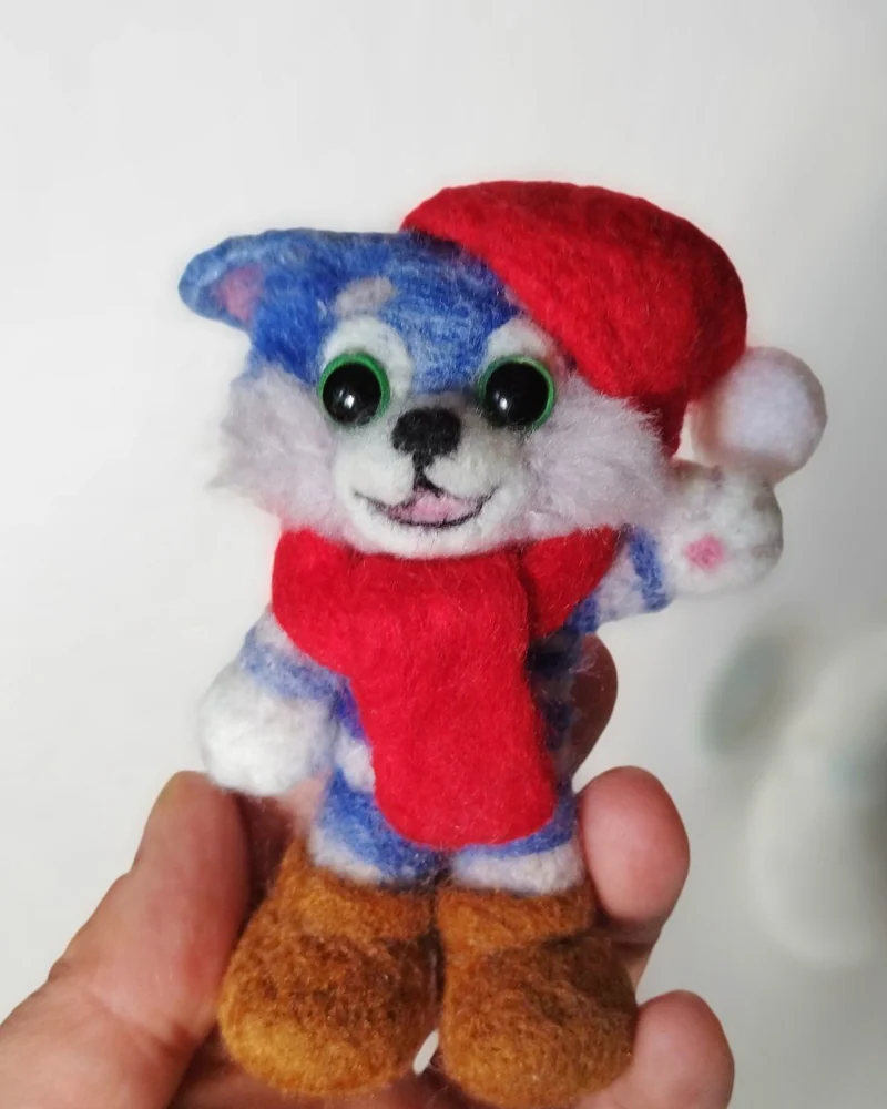 Игрушка из шерсти Кот, котик, Войлочная игрушка: котенок в шапочке