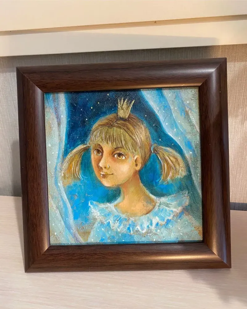Картина «Принцесса в голубом», акрил, 20×20 см с рамой