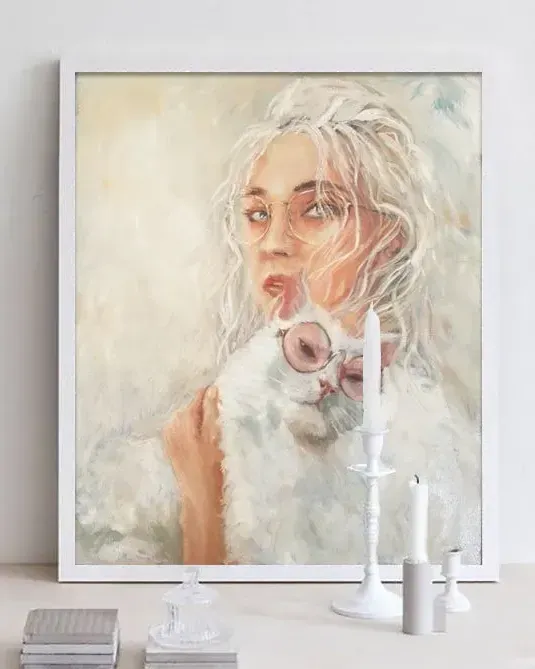 Девушка с котом. Картина маслом 50×60 см — 50×60 см