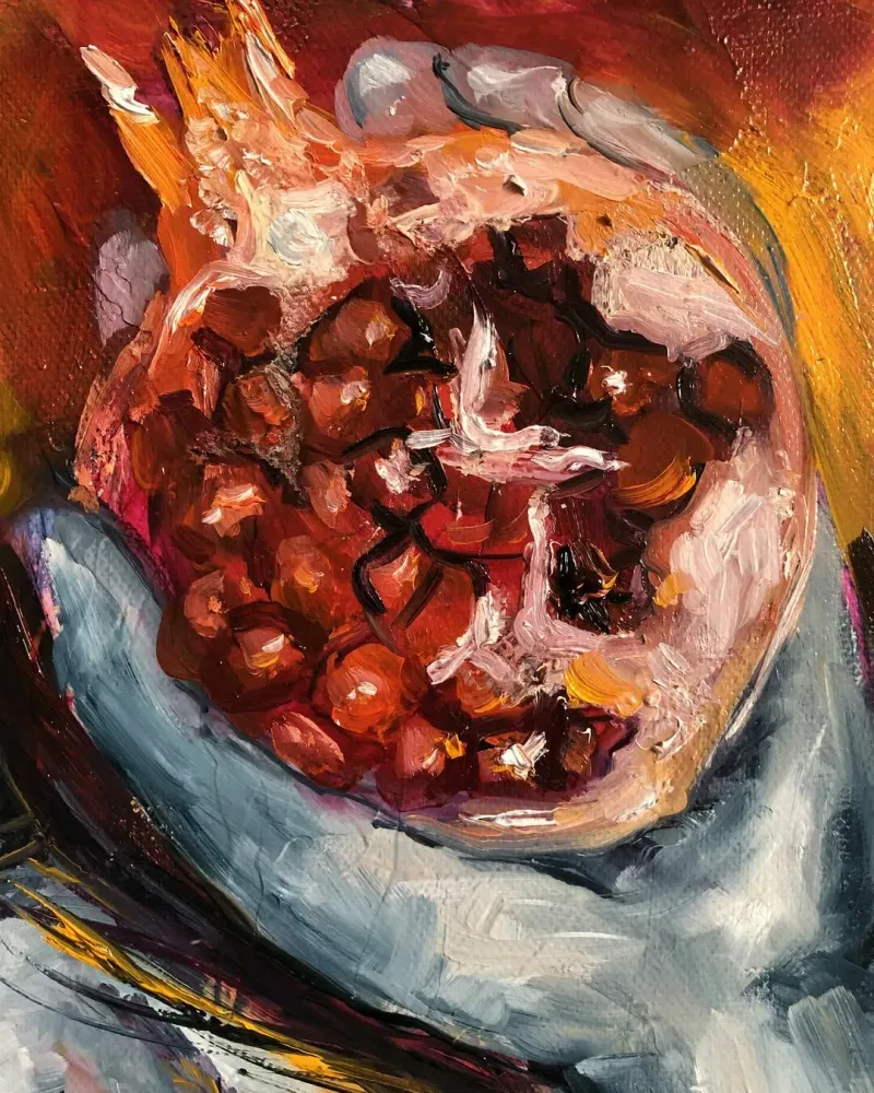 Девушка и гранат. Картина маслом 40×50 см — 40×50 см