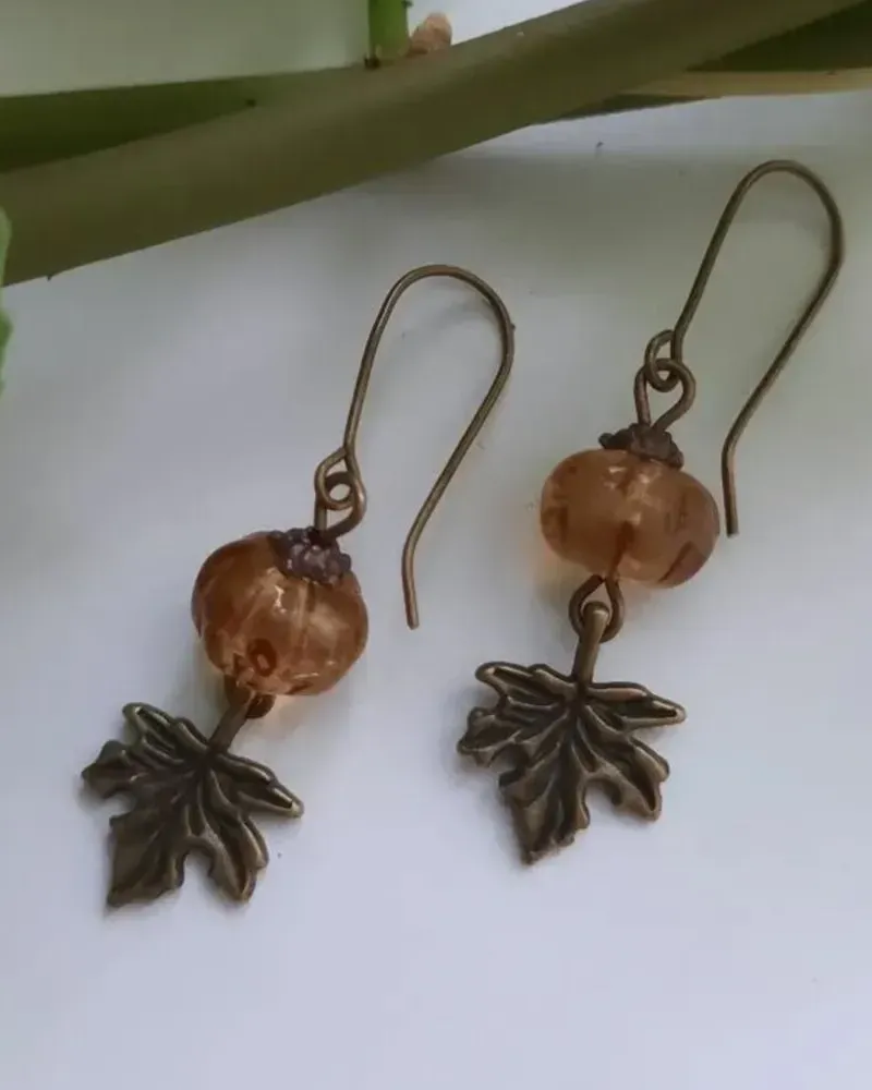 Осенние серьги с тыквами — Чешское стекло