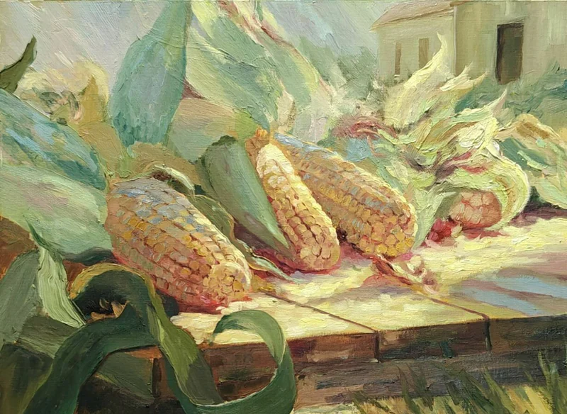 Картина маслом с кукурузой "Дары солнца"