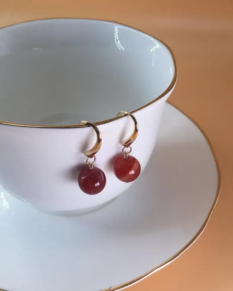 Серьги «Ягодки» из натурального сердолика, оранжевые — Оранжевые