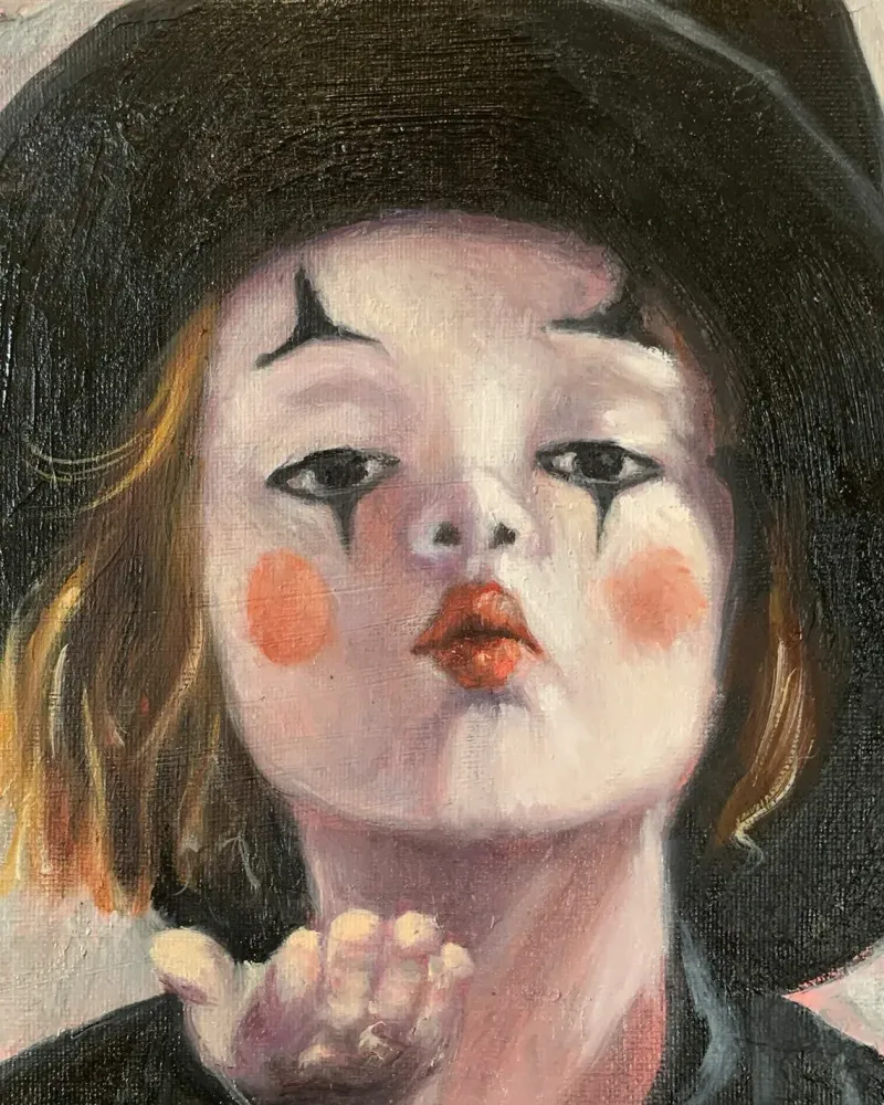Поцелуй клоунессы. Картина маслом 20×20 см — 20×20 см