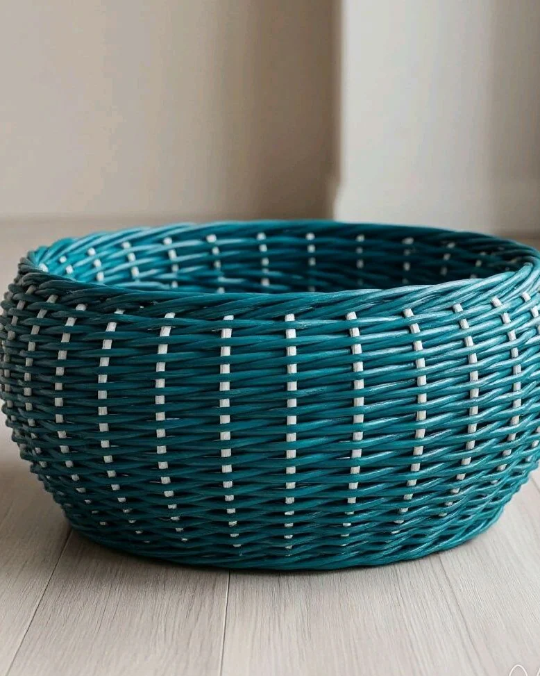 Низкое кашпо из ротанга, белое и изумрудное, 20 л