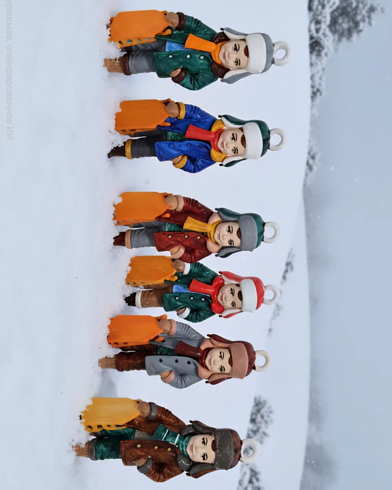 елочная игрушка дети СССР — мальчик с санками