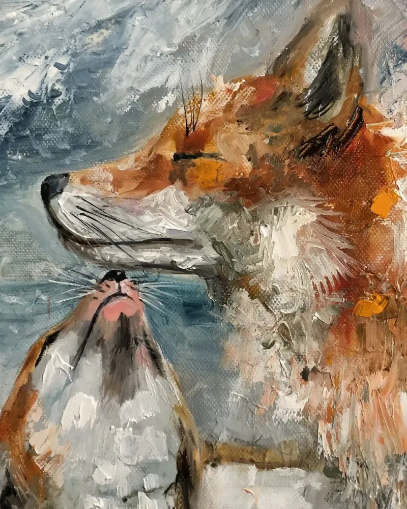 Лиса мама и малыш. Картина маслом 30×30 см — 30×30 см